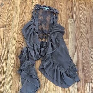 Brown lace and ruffle vest